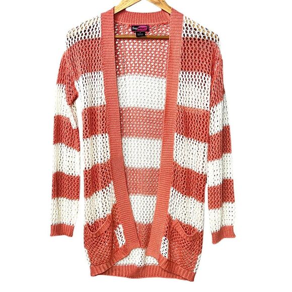 Medium Striped Loose knit open front cover up sweater - Picture 1 of 8